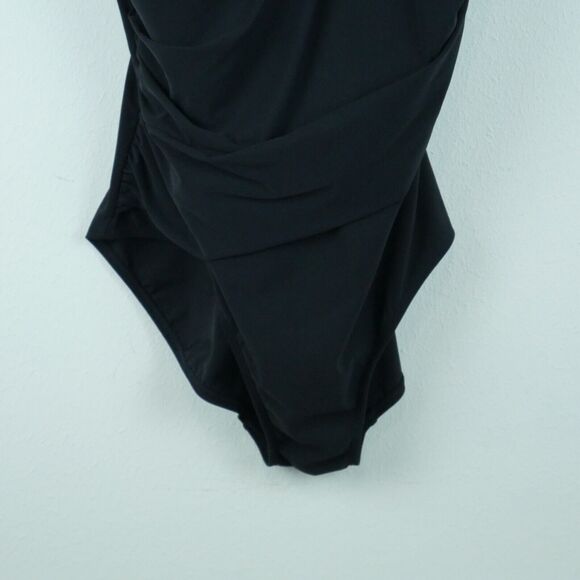 LL Bean Size 16 Swimsuit One Piece Black Cross Front Bathing Suit Ruched - Picture 3 of 7